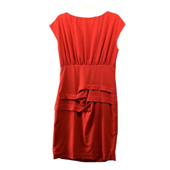 Nicole Miller Sheath Dress Size 10 Red Silk Blend Cap Sleeve Pleated Formal - Picture 2 of 10